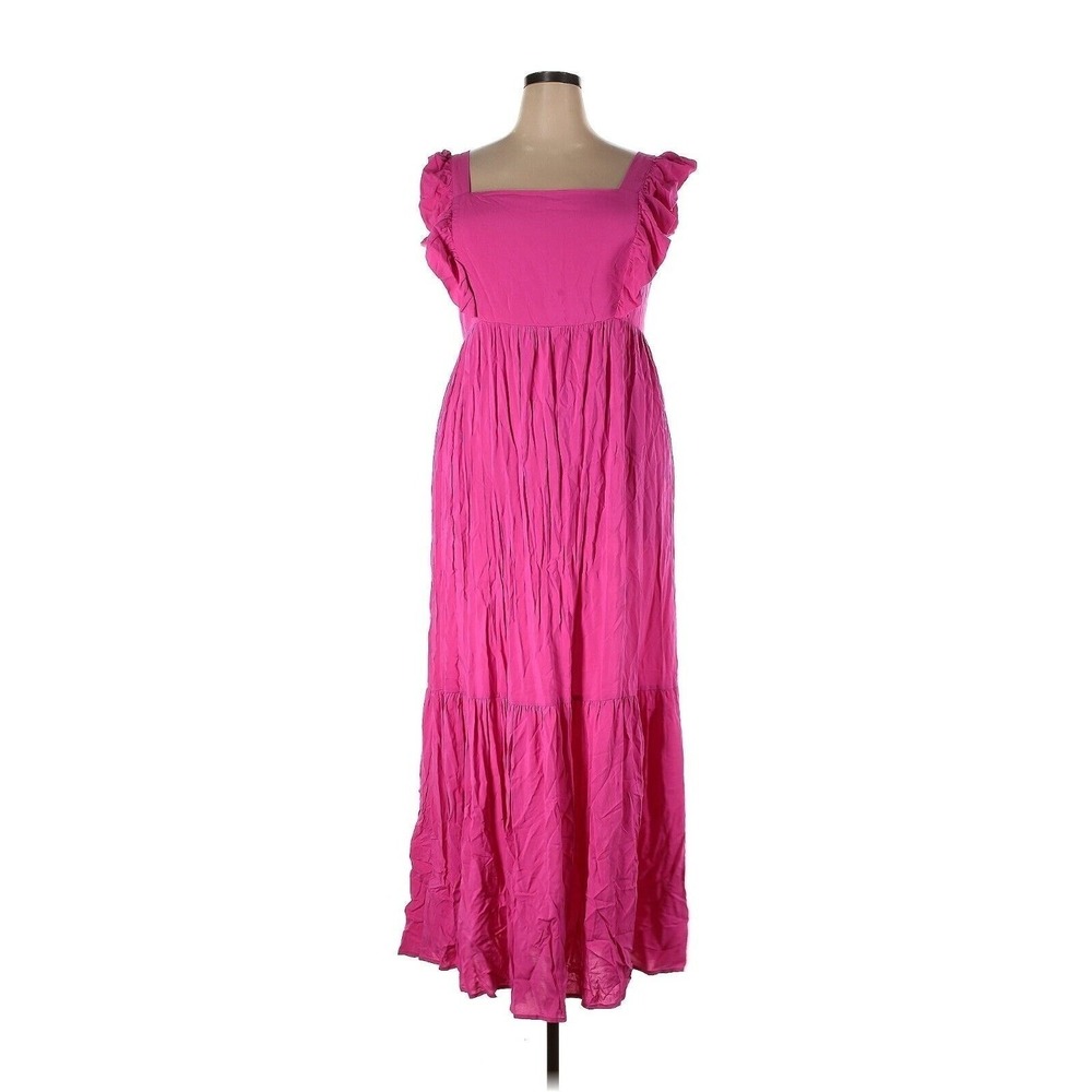 NEW Eloquii $120 Size 20 Plus Hot Pink Tiered Ruffle Maxi Boho Square Neck Dress